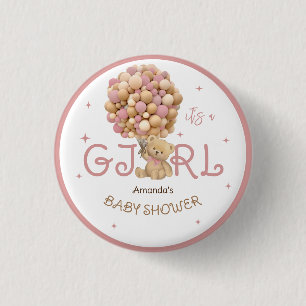 Badge Rond 2,50 Cm Ballons d'ours Baby shower rose Favoriser
