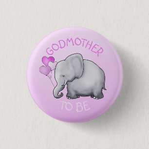 Badge Rond 2,50 Cm Balloons roses Eléphant Baby shower Godmère-à-être