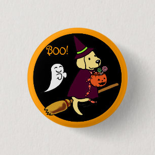 Badge Rond 2,50 Cm Bande dessinée jaune 1 de Halloween Labrador