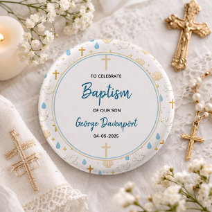 Badge Rond 2,50 Cm Baptême Élégant   Fête de Baptême Religieux pour E