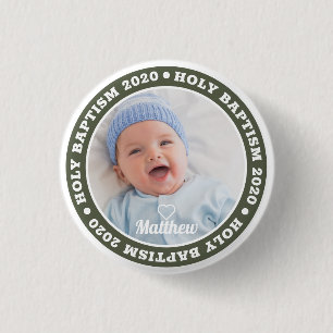 Badge Rond 2,50 Cm Baptême simple photo personnalisée moderne