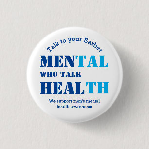 Badge Rond 2,50 Cm BARBER SHOP TALK Men's Mental Health CUSTOM TEXT
