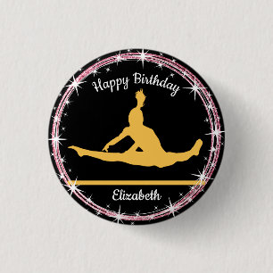 Badge Rond 2,50 Cm Bars de gymnastique Anniversaire en Jaune et Noir