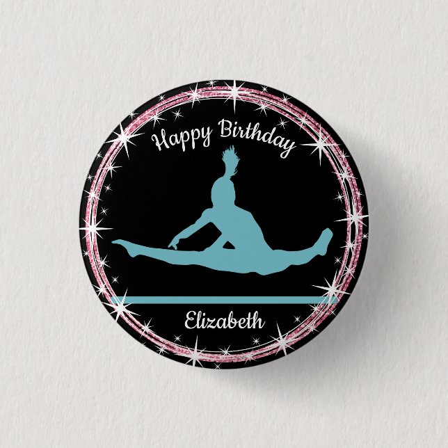 Badge Rond 2,50 Cm Bars de gymnastique Anniversaire en Turquoise et n (Devant)