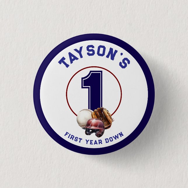 Badge Rond 2,50 Cm Baseball First Year Down 1st Birthday (Devant)