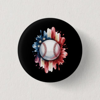 Badge Rond 2,50 Cm Baseball USA Drapeau Américain Patriotique Sport V