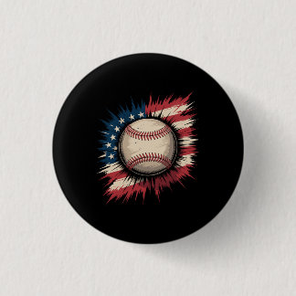 Badge Rond 2,50 Cm Baseball USA Drapeau Américain Patriotique Sport V