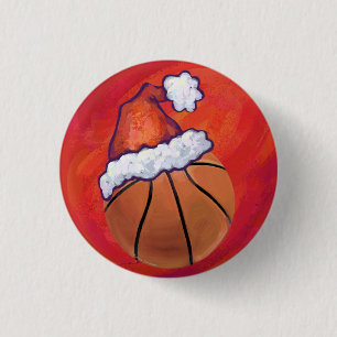Badge Rond 2,50 Cm Basket-ball à Santa Hat
