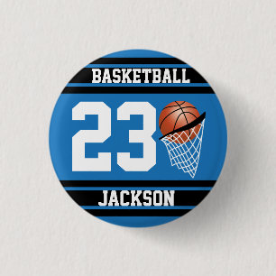 Badge Rond 2,50 Cm Basket-ball personnalisé bleu et noir