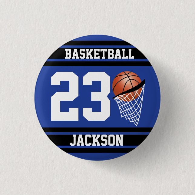 Badge Rond 2,50 Cm Basket-ball personnalisé bleu foncé et noir (Devant)