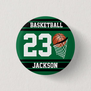 Badge Rond 2,50 Cm Basket-ball personnalisé noir et vert foncé