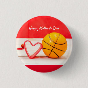 Badge Rond 2,50 Cm Basketball Fête des mères à maman au coeur roug
