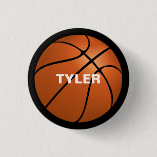 Badge Rond 2,50 Cm Basketball, nom DIY en blanc, noir