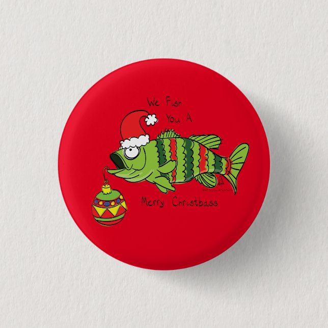 Badge Rond 2,50 Cm Basse de Noël amusant Pêche Poisson Cute Cartoon (Devant)