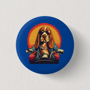 Badge Rond 2,50 Cm basset cool hound biker au coucher du soleil