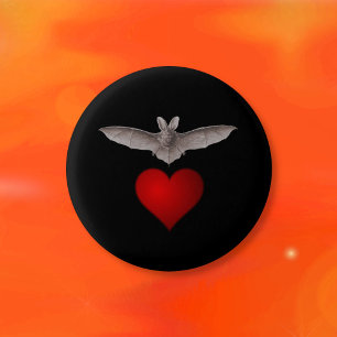 Badge Rond 2,50 Cm Bat love Bat gris avec Coeur rouge sur Noir