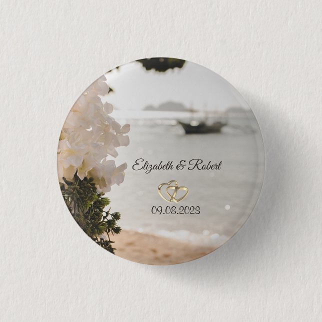 Badge Rond 2,50 Cm Bateau à voile Fleurs Plage Mariage (Devant)