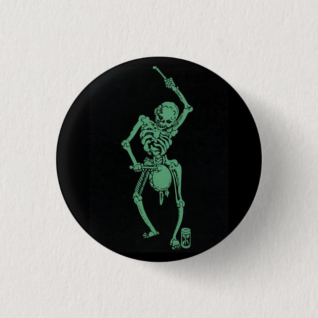 Badge Rond 2,50 Cm Batteur rétro Skeletal (Devant)