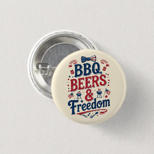 Badge Rond 2,50 Cm BBQ, Bières et Liberté – Vibes Rétro du 4 Juillet