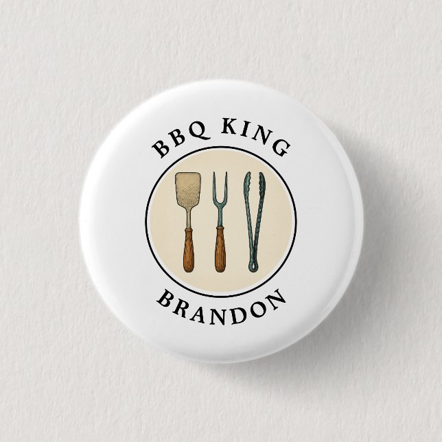 Badge Rond 2,50 Cm BBQ King Grilling Tools Emblem Nom du père (Devant)
