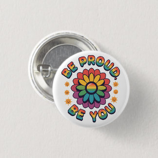 Badge Rond 2,50 Cm Be Proud Be You – Retro Rainbow Flower Pride Quote
