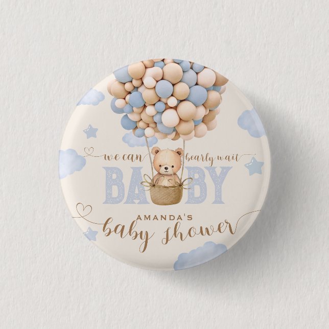 Badge Rond 2,50 Cm Bear Balloons Bearly Wait Bébé Garçon Douche (Devant)