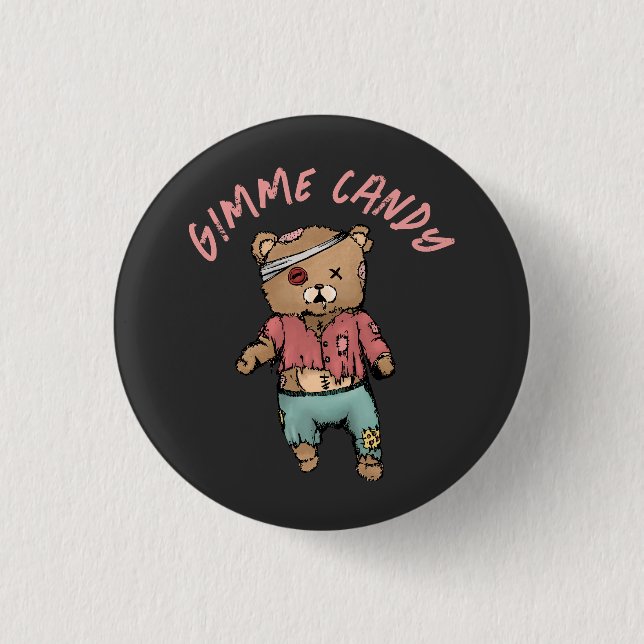 Badge Rond 2,50 Cm Bear en Teddy rose mignonne Zombie Gimme Candy Hal (Devant)