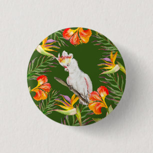 Badge Rond 2,50 Cm Beau aquarelle cacatau perroquet dessin à la main
