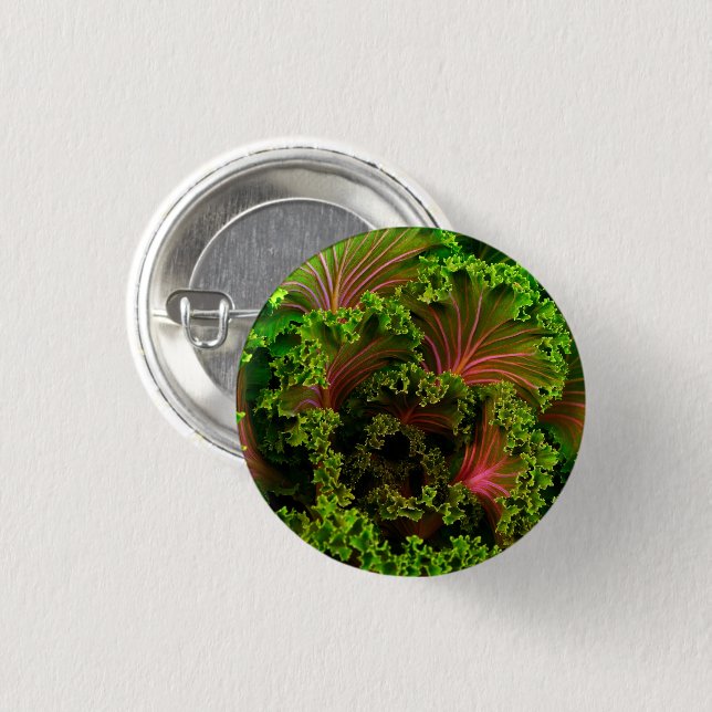 Badge Rond 2,50 Cm Beau bouclés rouge et vert Feuille Kale (Devant & derrière)