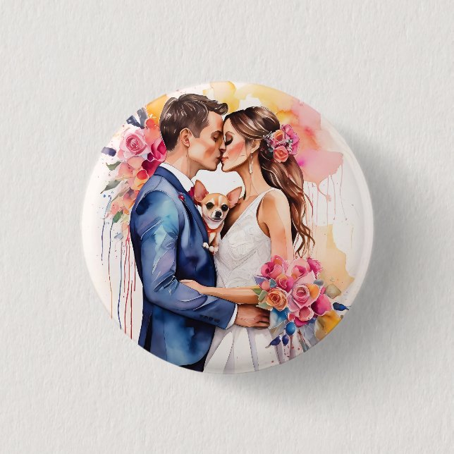 Badge Rond 2,50 Cm Beau couple Mariage avec mignonne drôle (Devant)