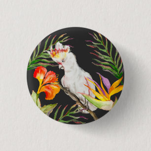 Badge Rond 2,50 Cm Beau dessin à la main de perroquet de cockatoo aqu