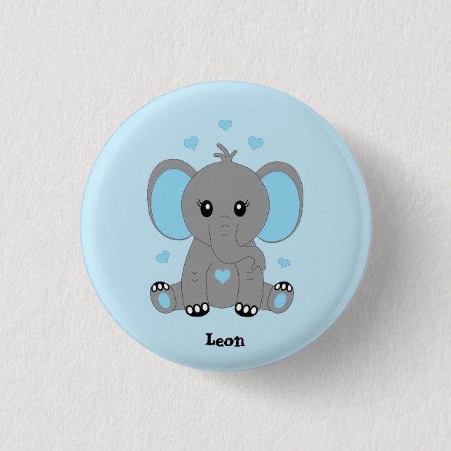 Badge Rond 2,50 Cm Beau éléphant en bleu pour les garçons (Devant)