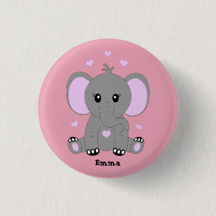 Badge Rond 2,50 Cm Beau éléphant en rose pour les filles