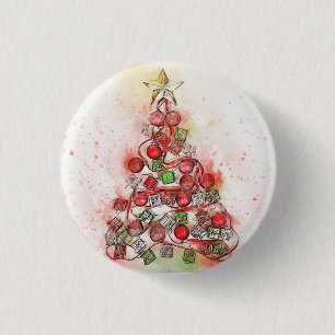 Badge Rond 2,50 Cm Beau sapin de Noël décoré