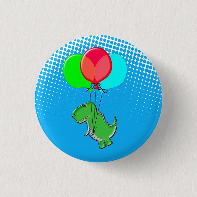 Badge Rond 2,50 Cm Beau Vol T-Rex Avec Ballons Dans Ciel Bleu (Devant)