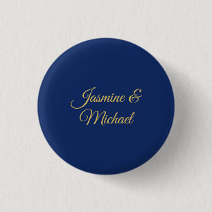 Badge Rond 2,50 Cm Beaux Noms De Couple En Calligraphie Chic Bleu Et