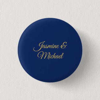 Badge Rond 2,50 Cm Beaux Noms De Couple En Calligraphie Chic Bleu Et
