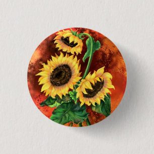 Badge Rond 2,50 Cm Beaux Trois Tournesols - Peinture d'art imaginaire