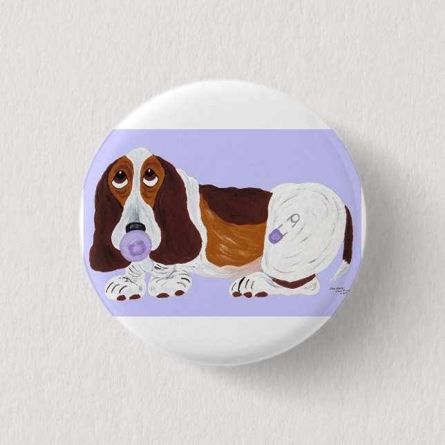 Badge Rond 2,50 Cm Bébé Basset Hound (Devant)