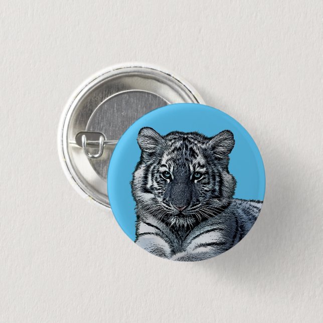 Badge Rond 2,50 Cm bébé blanc tigre petit jungle safari animal art (Devant & derrière)