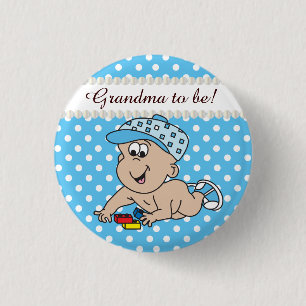 Badge Rond 2,50 Cm Bébé bleu et blanc du point de polka  