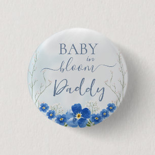 Badge Rond 2,50 Cm Bébé en Fleur Garçon Bleu Floral Douche Papa
