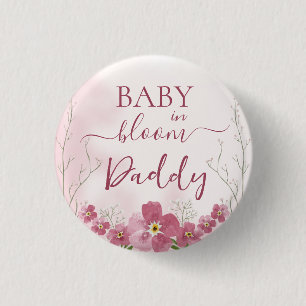 Badge Rond 2,50 Cm Bébé en Fleur Garçon Rose Floral Douche Papa