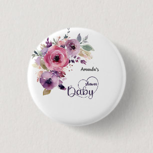 Badge Rond 2,50 Cm Bébé en fleurs Floral Boho Aquarelle Baby shower