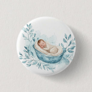 Badge Rond 2,50 Cm Bébé endormi dans un berceau bleu