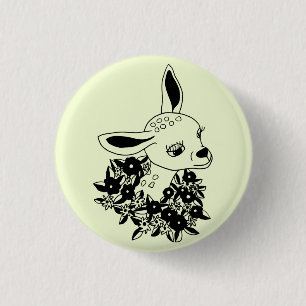 Badge Rond 2,50 Cm bébé fawn doe cerf fleurs dessin animal art