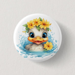Badge Rond 2,50 Cm Bébé mignon Canard Canards Fleurs d'animaux amusan