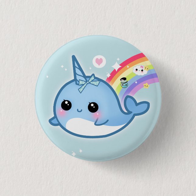 Badge Rond 2,50 Cm Bébé mignon de kawaii narwhal avec l'arc-en-ciel (Devant)