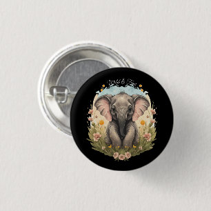 Badge Rond 2,50 Cm Bébé mignon Eléphant Calf Fleur sauvage Wanderlust