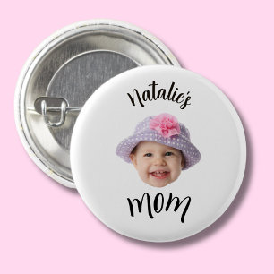 Badge Rond 2,50 Cm Bébé Mignon Photo de Visage Enfant Nom Maman